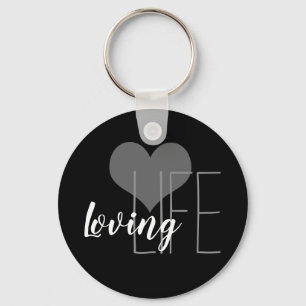 whimsical LOVING LIFE lettering with heart   Key Ring