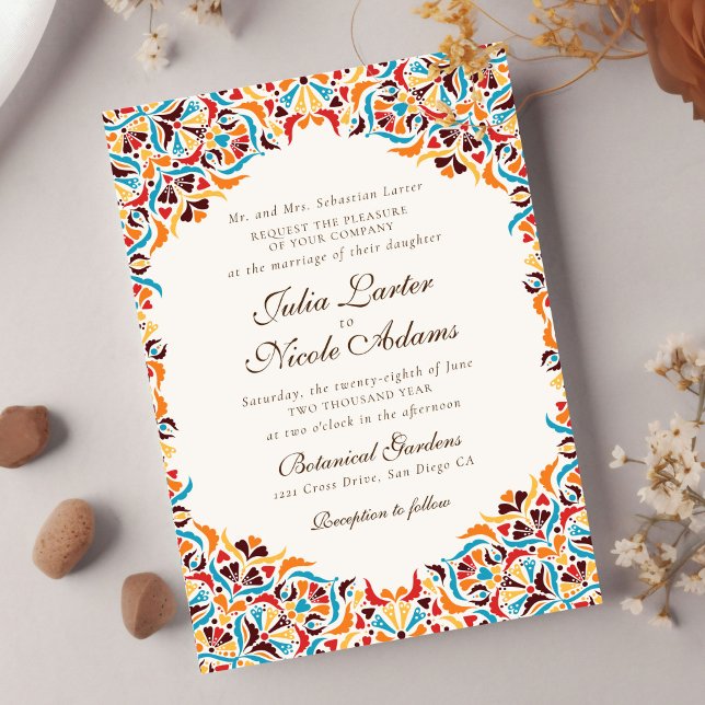 Whimsical Luxury Ivory Floral Border Photo Wedding Invitation (Creator Uploaded)