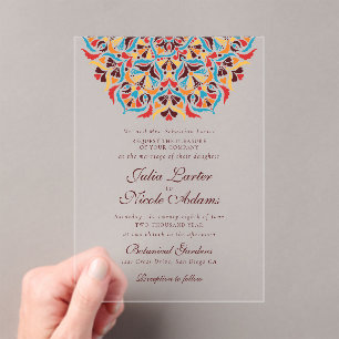 Whimsical Luxury Ivory Floral Style Border Wedding Acrylic Invitations