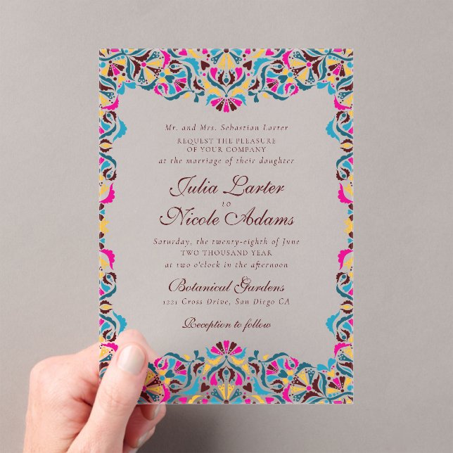 Whimsical Luxury Ivory Floral Style Border Wedding Acrylic Invitations (Insitu (Handheld))