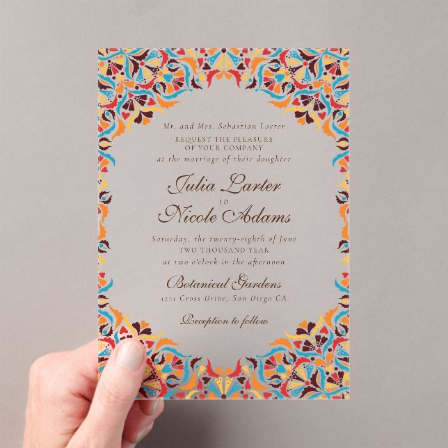 Whimsical Luxury Ivory Floral Style Border Wedding Acrylic Invitations (Insitu (Handheld))