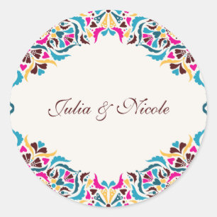 Whimsical Luxury Ivory Floral Style Border Wedding Classic Round Sticker