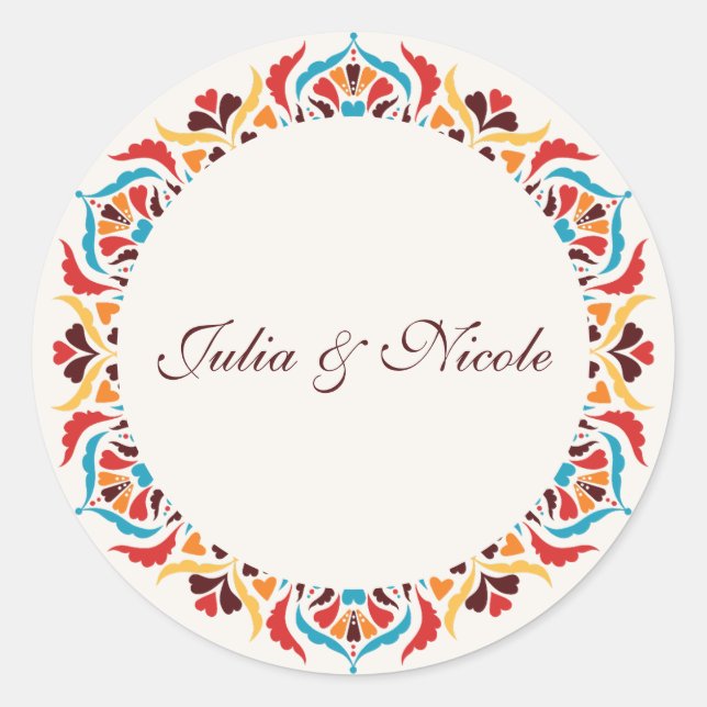 Whimsical Luxury Ivory Floral Style Border Wedding Classic Round Sticker (Front)