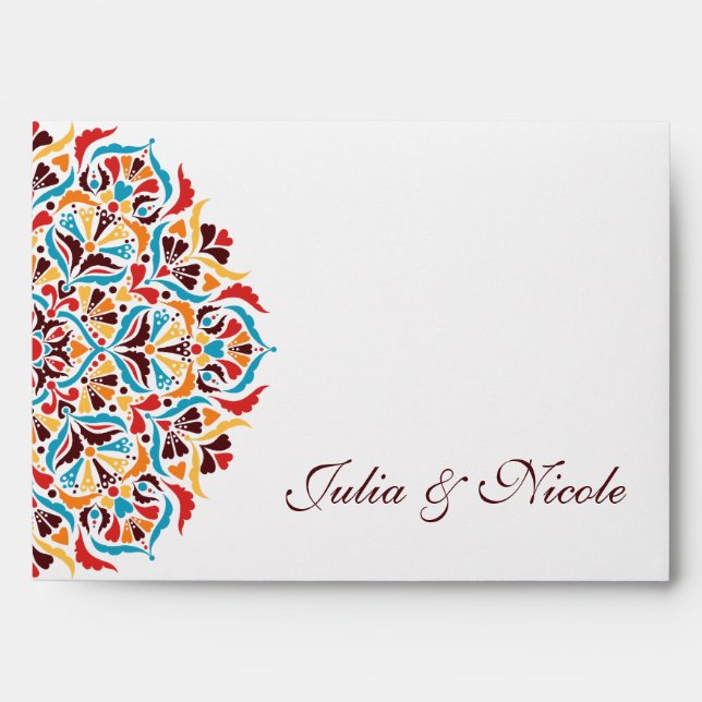 Whimsical Luxury Ivory Floral Style Border Wedding Envelope (Front)