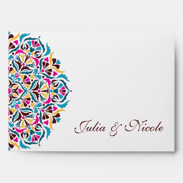 Whimsical Luxury Ivory Floral Style Border Wedding Envelope (Front)