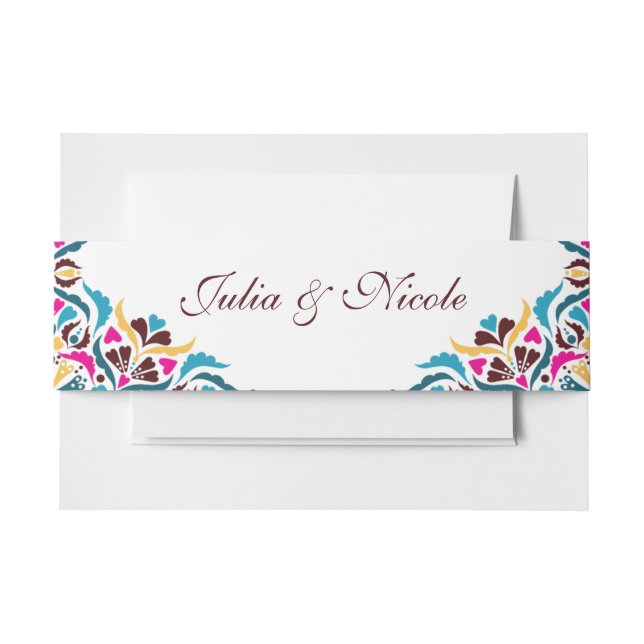 Whimsical Luxury Ivory Floral Style Border Wedding Invitation Belly Band (Front Example)