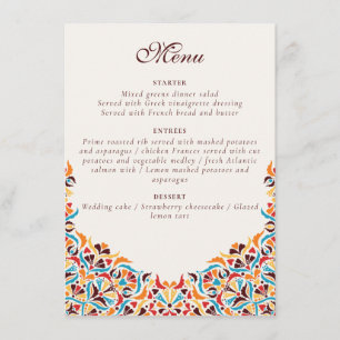 Whimsical Luxury Ivory Floral Style Border Wedding Menu