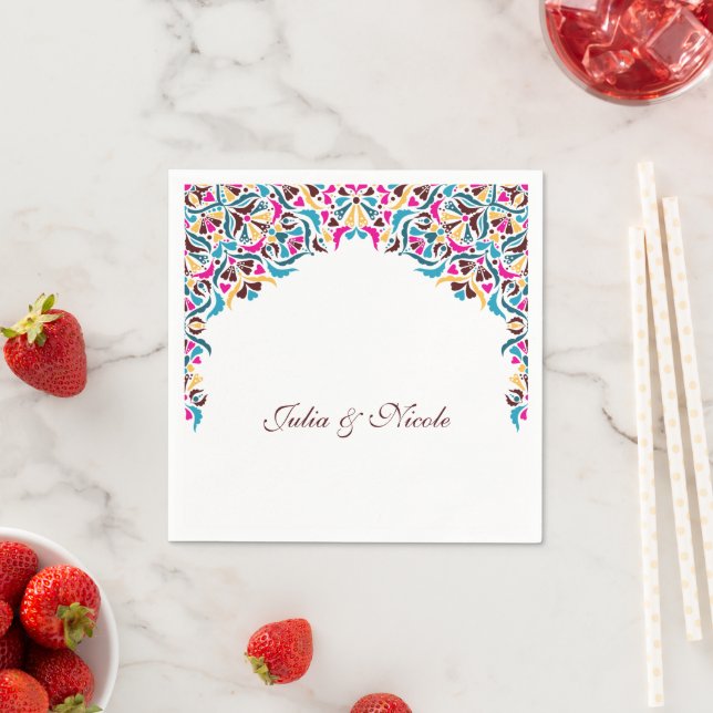 Whimsical Luxury Ivory Floral Style Border Wedding Napkin (Insitu)
