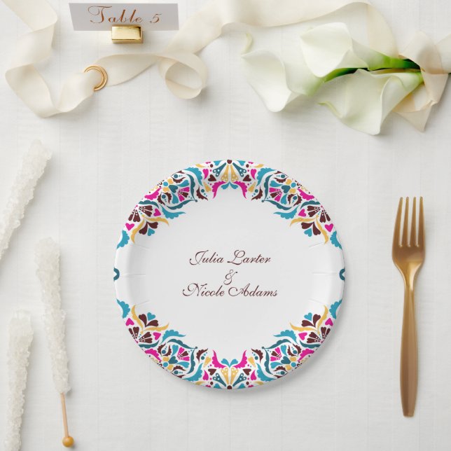 Whimsical Luxury Ivory Floral Style Border Wedding Paper Plate (Wedding)