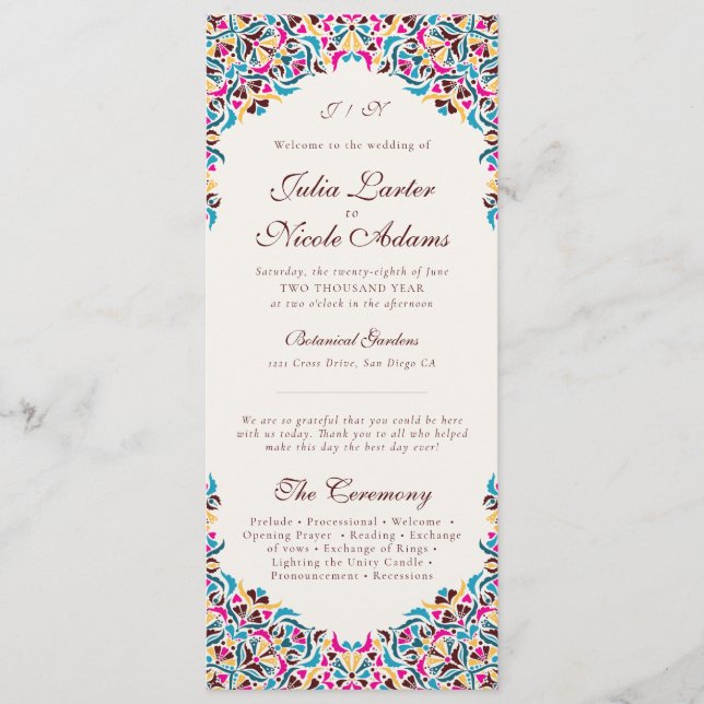 Whimsical Luxury Ivory Floral Style Border Wedding Program (Front)