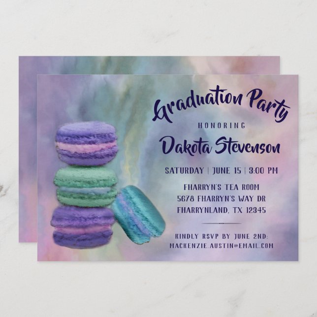 Whimsical Macarons | French Sweets Graduation Invitation (Front/Back)