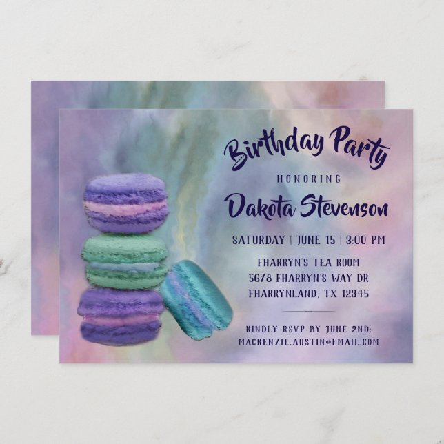 Whimsical Macarons | French Sweets Pastel Birthday Invitation (Front/Back)
