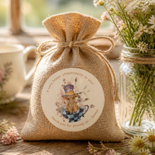 Whimsical Mad Hatter Highland Cow Tea Party Favor Classic Round Sticker