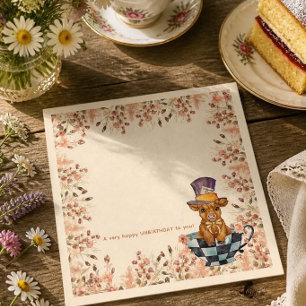 Whimsical Mad Hatter Highland Cow Tea Party Napkin