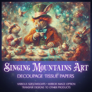 Whimsical Mad Hatter March Hare Tea Decoupage Tissue Paper