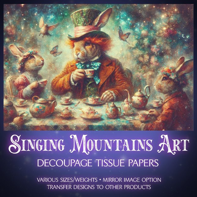 Whimsical Mad Hatter March Hare Tea Decoupage Tissue Paper (Creator Uploaded)