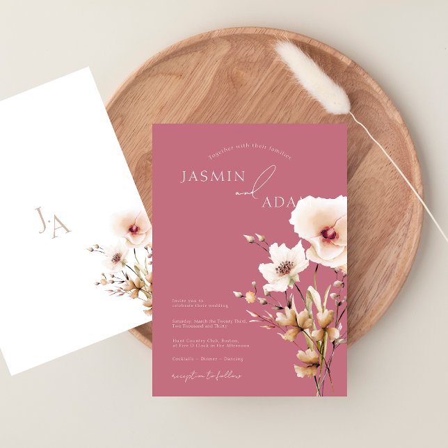 Whimsical Magenta Pink Wildflowers Wedding Invitation (Whimsical Magenta Pink Wildflowers Wedding Invitation)