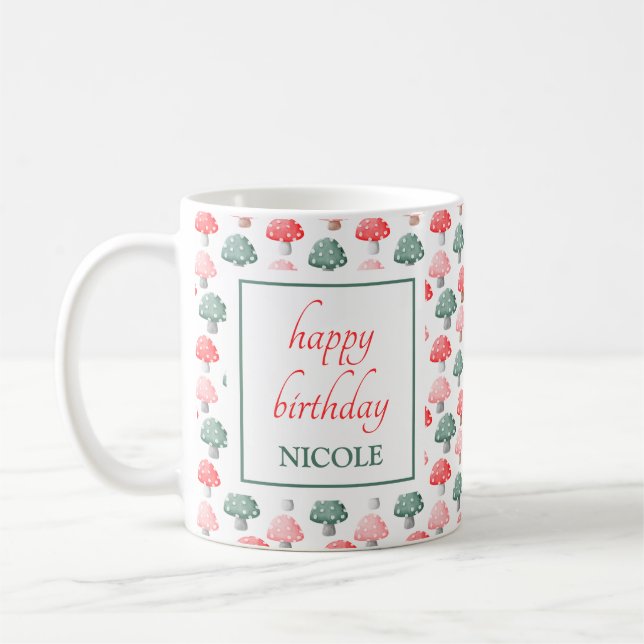 Whimsical Magic Cute Colourful Mushroom Birthday Coffee Mug (Left)