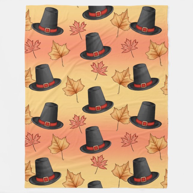 Whimsical Magic Hats with Autumn Leaves Fleece Blanket (Front)