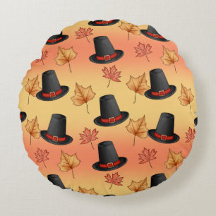 Whimsical Magic Hats with Autumn Leaves Round Cushion