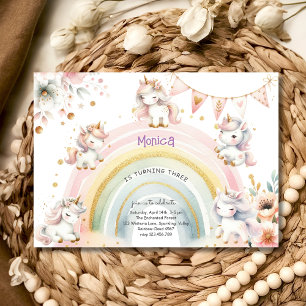 Whimsical magic pastel unicorn kids birthday invitation