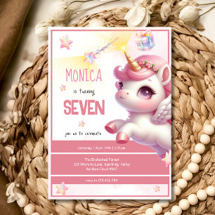 Whimsical magic pastel unicorn kids birthday invitation