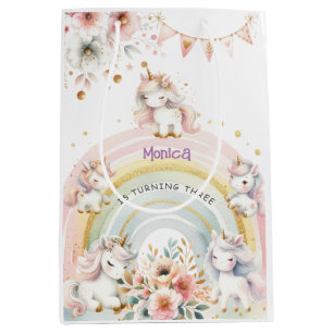Whimsical magic pastel unicorn kids birthday medium gift bag