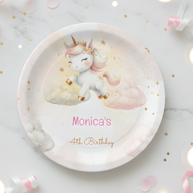 Whimsical magic pastel unicorn kids birthday paper plate (Creator Uploaded)