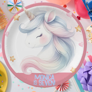 Whimsical magic pastel unicorn kids birthday paper plate