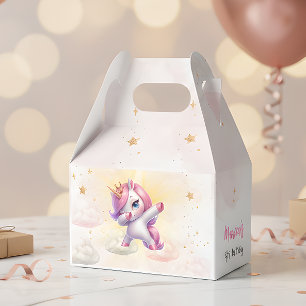 Whimsical magic pink dabbing unicorn kids birthday favour box