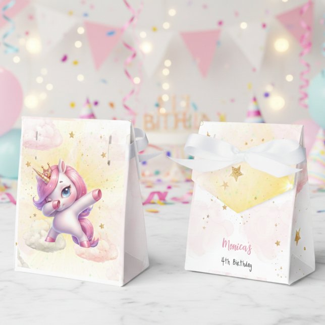 Whimsical magic pink dabbing unicorn kids birthday favour box (Creator Uploaded)