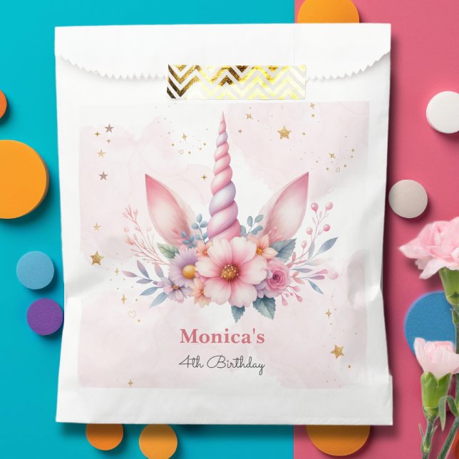 Whimsical magic pink unicorn horn kids birthday favour bag (Creator Uploaded)