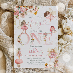 Whimsical Magical Floral Fairy 1st Birthday Party Invitation