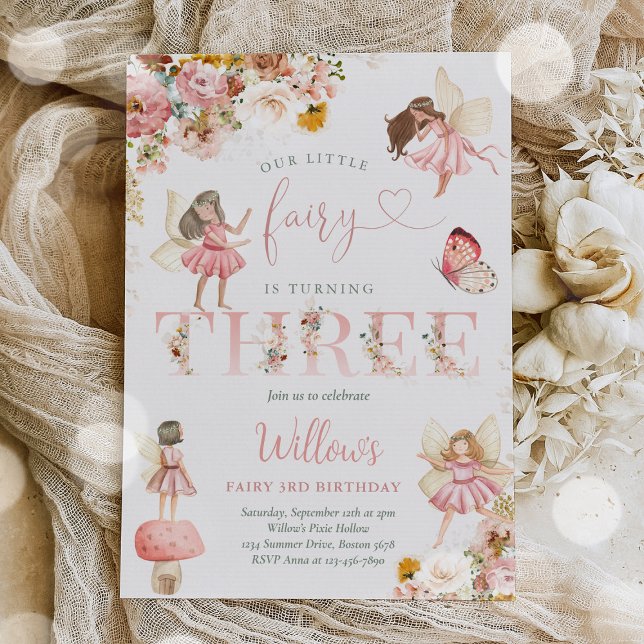 Whimsical Magical Floral Fairy 3rd Birthday Party Invitation (Creator Uploaded)