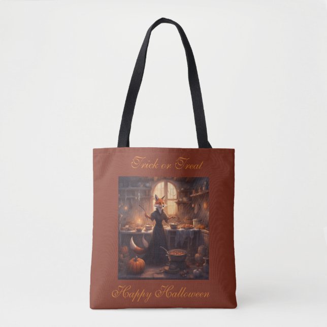 Whimsical Magical Fox Witch trick or treat bag (Front)
