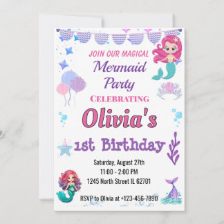 Whimsical Magical Mermaid Birthday Invitation