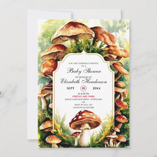 Whimsical Magical Mushroom Baby Shower Invitation (Front)