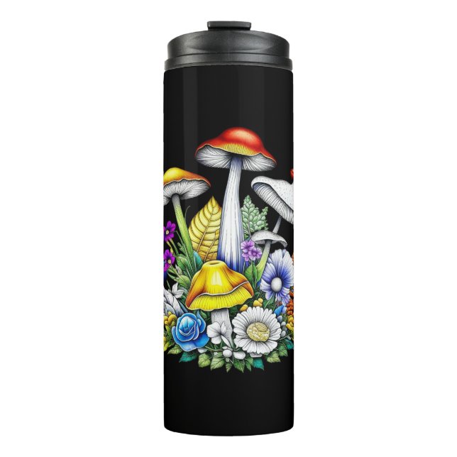 Whimsical Magical Mushrooms and Flowers Thermal Tumbler (Front)