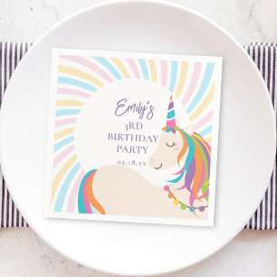 Whimsical Magical Rainbow Unicorn Girl Birthday Napkin