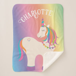 Whimsical Magical Rainbow Unicorn Personalised Sherpa Blanket
