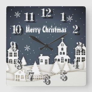 Whimsical Magical Snow Xmas Chic Blue  Square Wall Clock