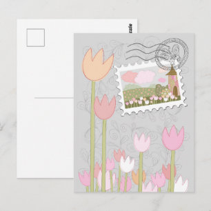 Whimsical Magical Village Garden Postcard