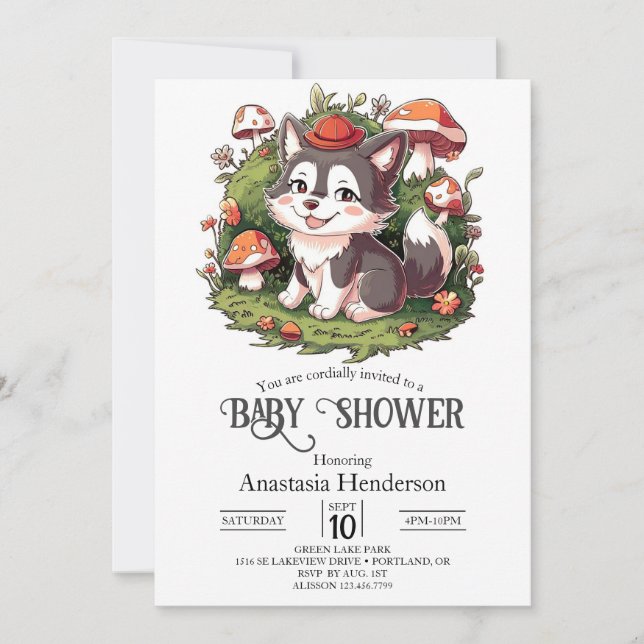 Whimsical Magical Wolf Baby Shower Digital Invitation (Front)