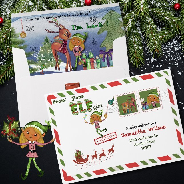 Whimsical Mail from Your Elf Girl Christmas Envelope (Whimsical Mail from Your Elf Girl Christmas Envelope)