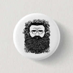 Whimsical Man Beard Moustache Flowers Art   3 Cm Round Badge