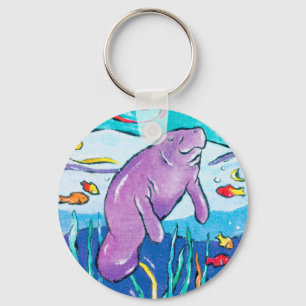 Whimsical Manatee Melamine Plate Key Ring