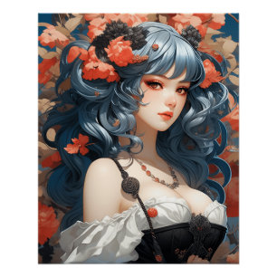 Whimsical Manga AI Dreams: Little Black Dress Poster
