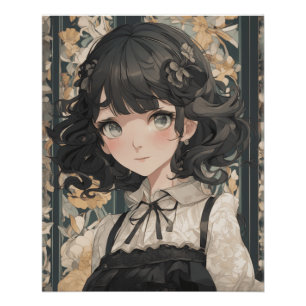 Whimsical Manga Dreams: Little Black Dress Fantasy Poster