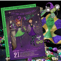 Whimsical Mardi Gras Dancing Girls Green & Purple 
