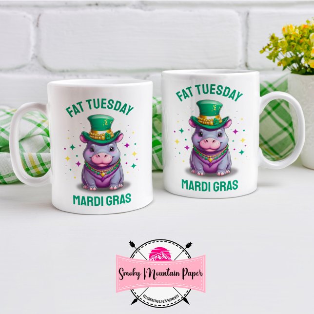 Whimsical Mardi Gras Fat Tuesday Hippo Coffee Mug (Creator Uploaded)